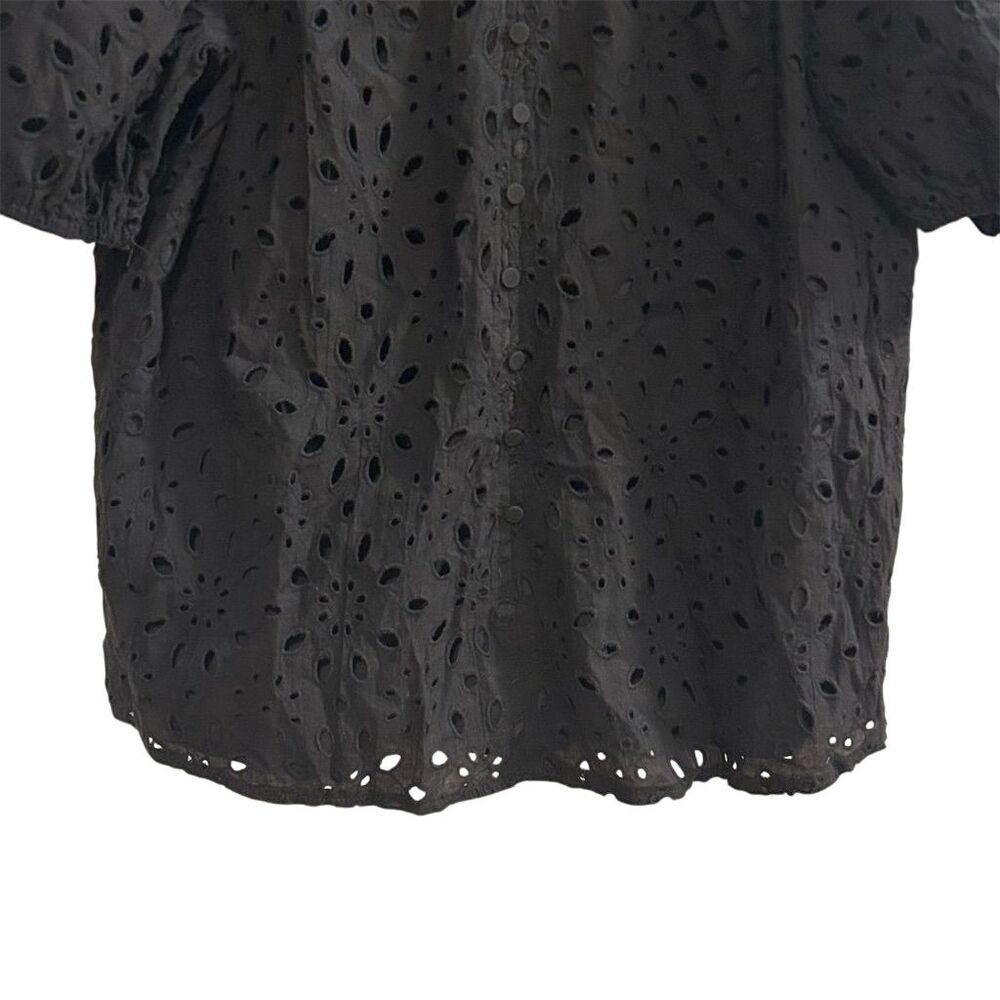PrettyGarden Women's Black Embroidered‎ Blouse L Long Puff Sleeve - Picture 6 of 14